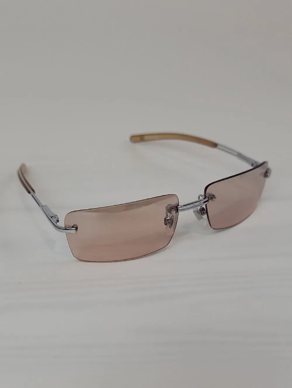Rimless Rectangular Sunglasses with Light Brown Lenses No Brand